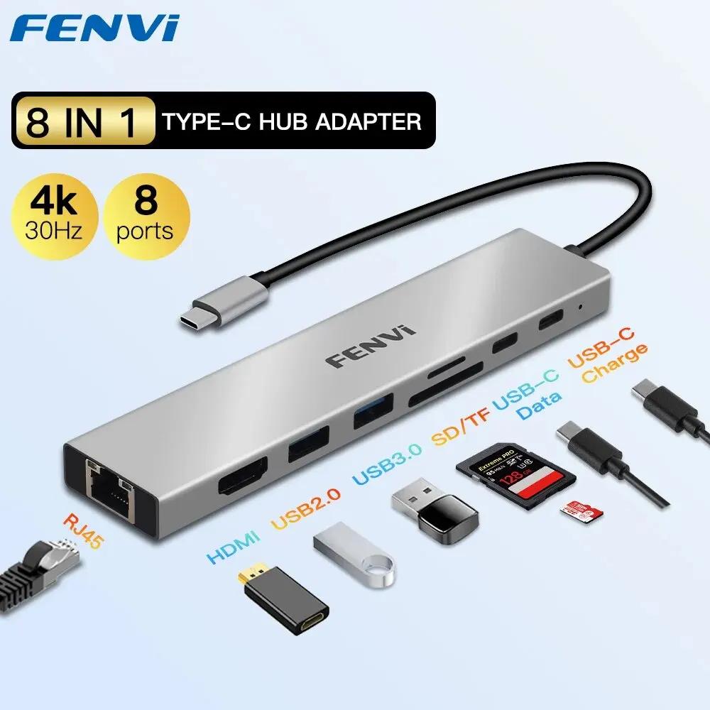 FENVI CŸ , USB C 3.0, 4K HDMI ȣȯ, RJ45 PD, 100W ̴ Ʈ, SD/TF ī  ŷ ̼, ƺϿ, 8  1